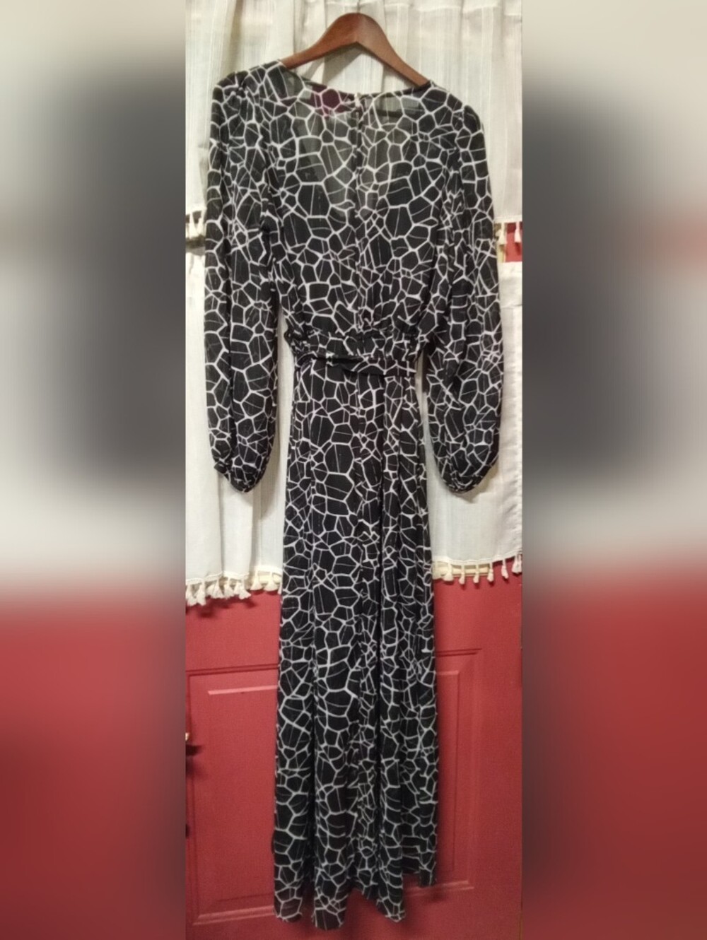 Jennifer Lopez Black and White Geometric Maxi Dress